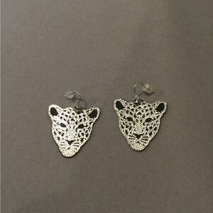 Costume Leopard Earrings- silver with rhinestone